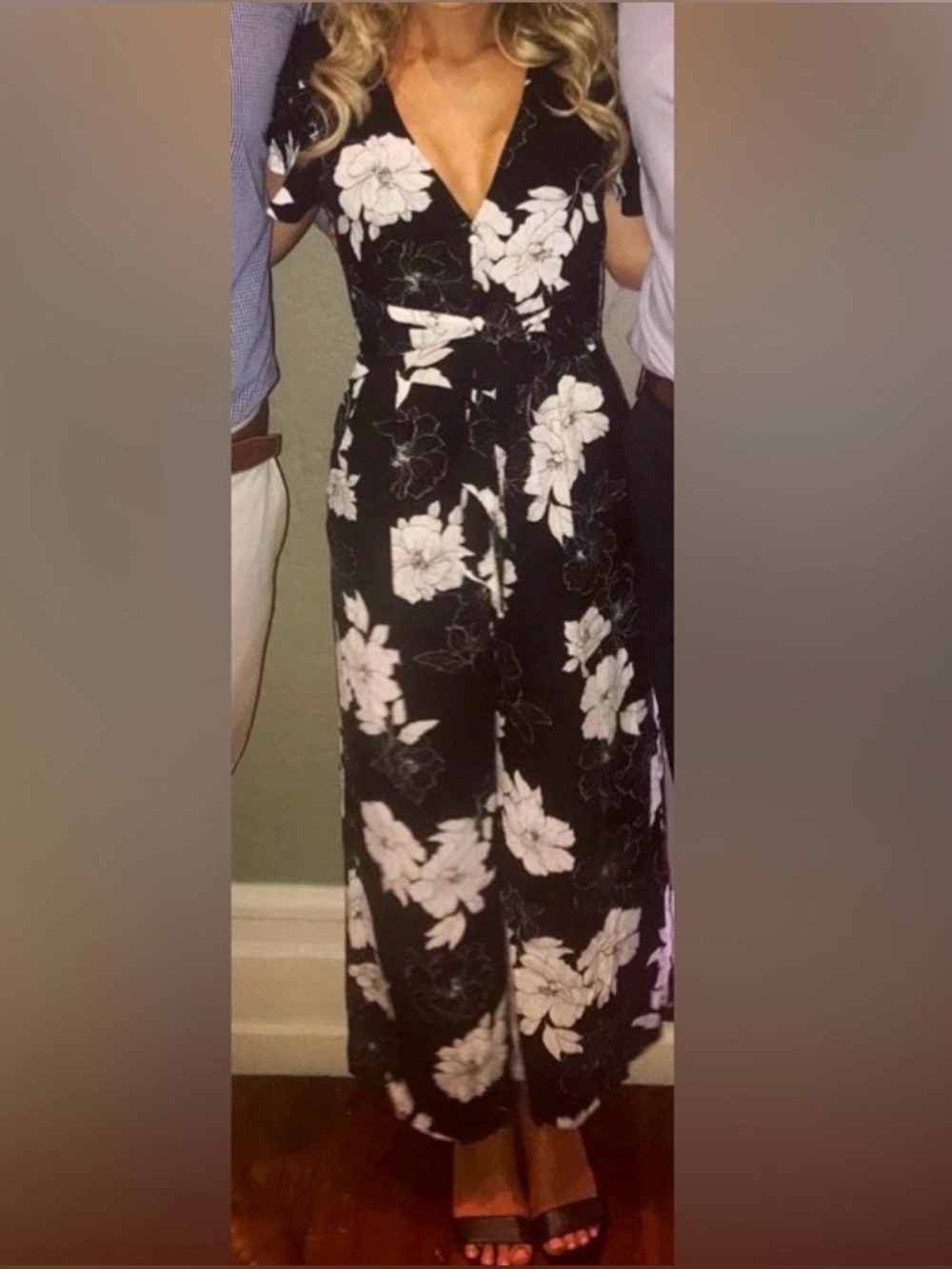 Lulus North Pacific Black And White Floral Print Culotte Jumpsuit - Size X-Small